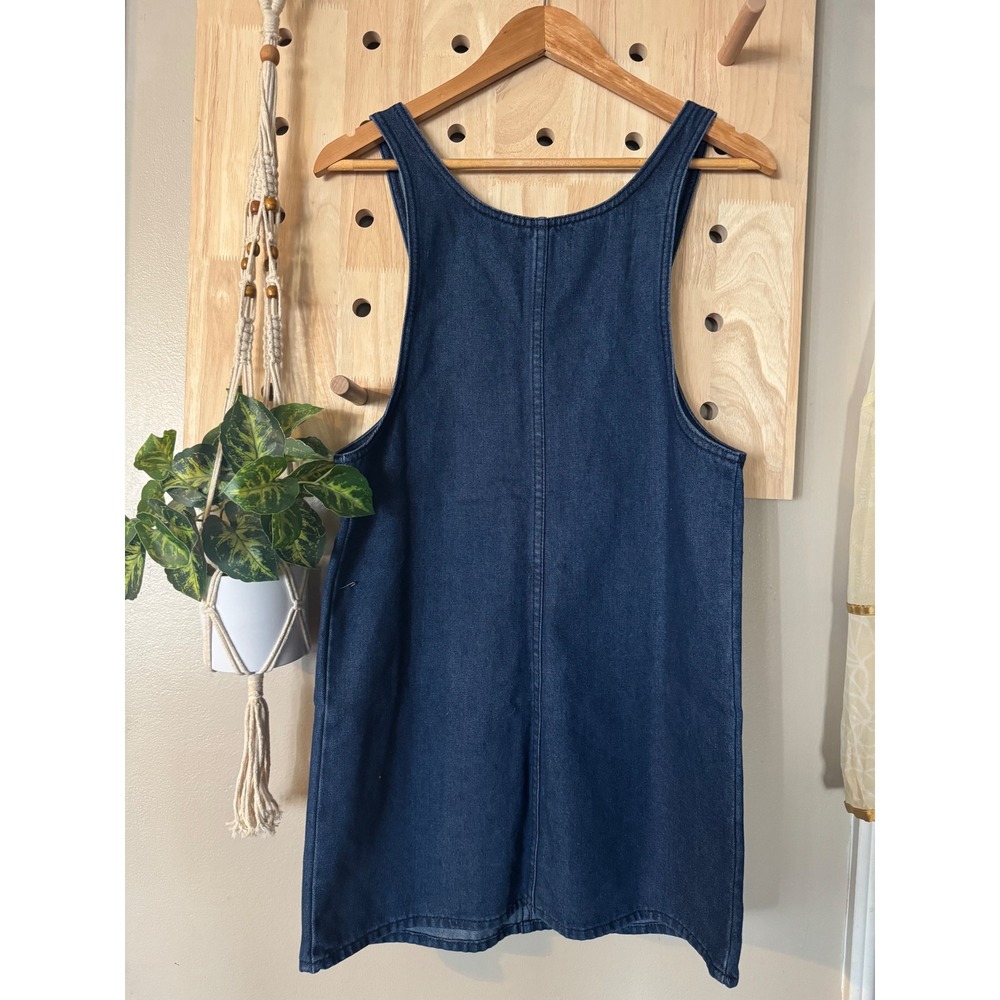 Forever 21 Womens Blue Denim Overall Pinafore Mini Dress Dark Wash Size Small - Picture 2 of 3